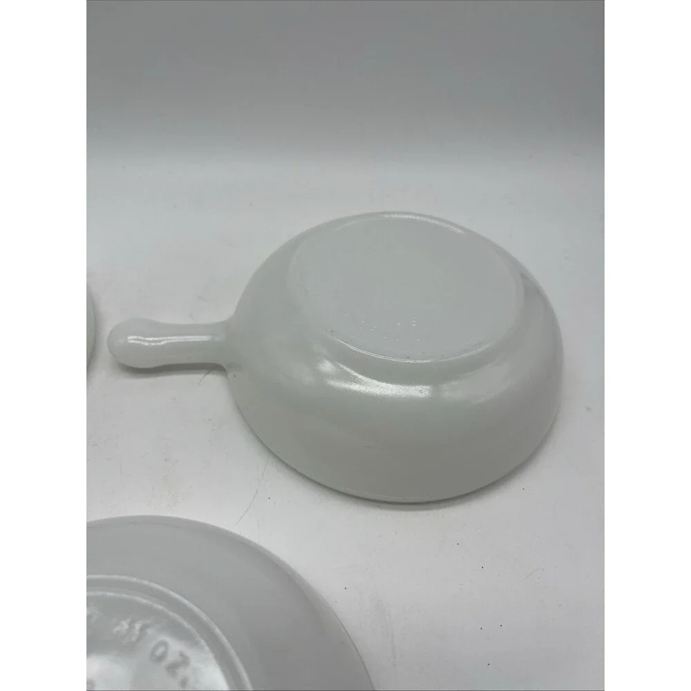 Vintage Glasbake Soup Bowls White Milk Glass Handled Crocks, Set of 3 With Lids